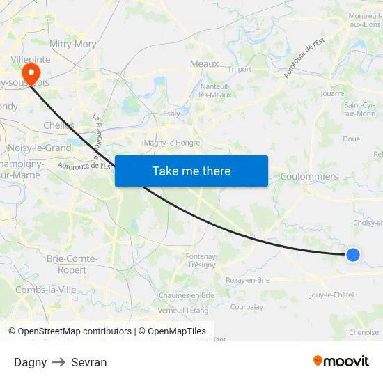 Dagny to Sevran map