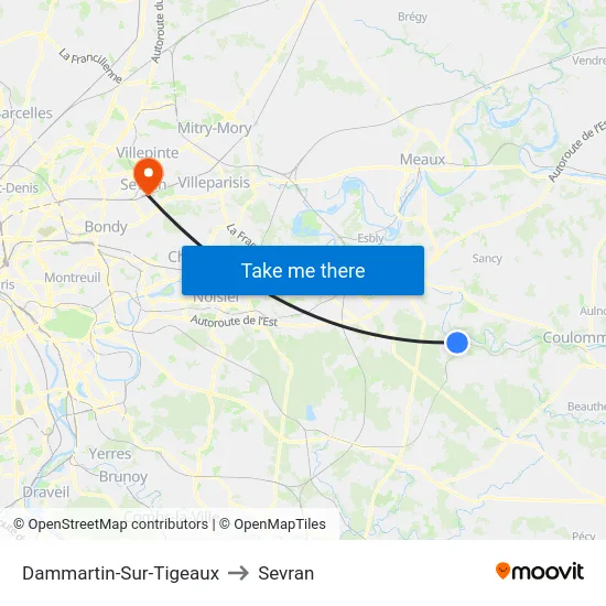 Dammartin-Sur-Tigeaux to Sevran map