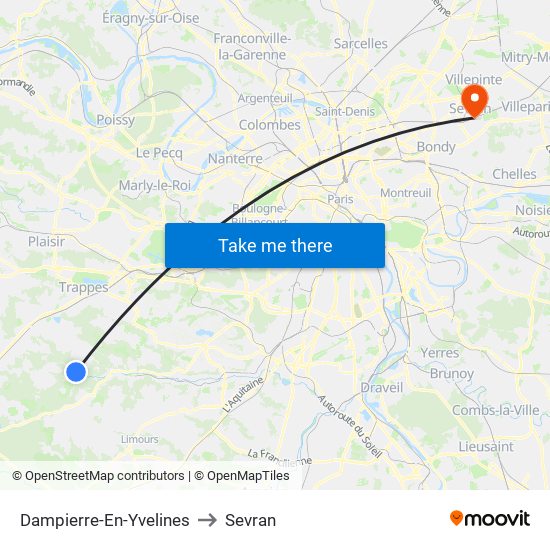 Dampierre-En-Yvelines to Sevran map