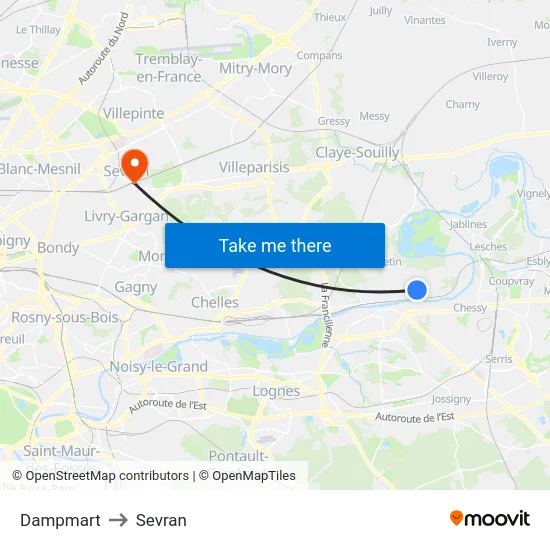 Dampmart to Sevran map