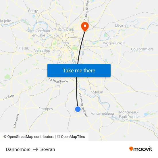 Dannemois to Sevran map