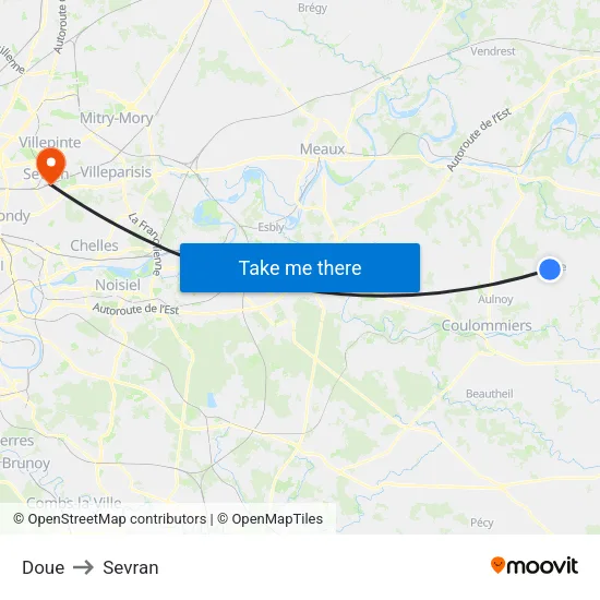 Doue to Sevran map