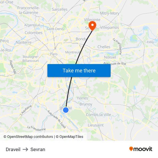 Draveil to Sevran map