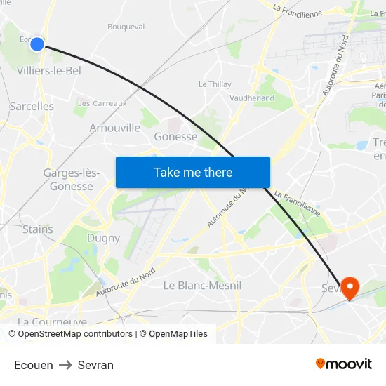 Ecouen to Sevran map