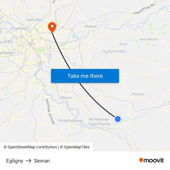 Egligny to Sevran map