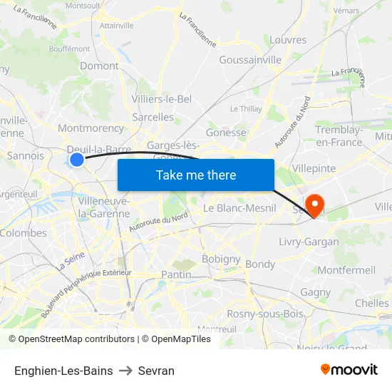 Enghien-Les-Bains to Sevran map