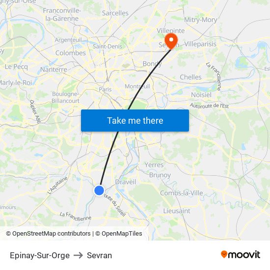 Epinay-Sur-Orge to Sevran map