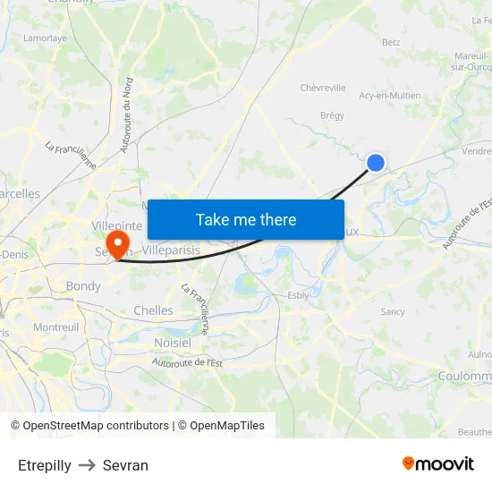Etrepilly to Sevran map