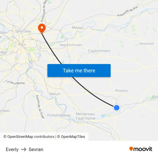 Everly to Sevran map