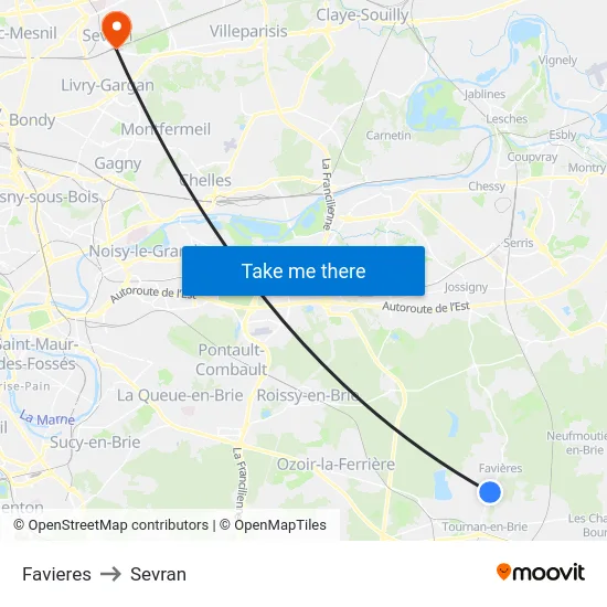 Favieres to Sevran map