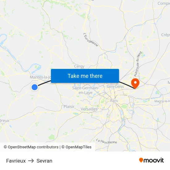 Favrieux to Sevran map