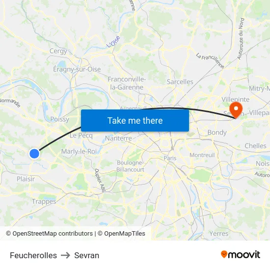 Feucherolles to Sevran map