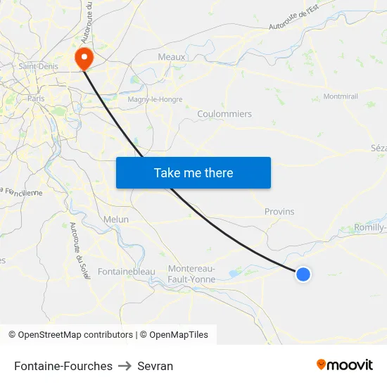 Fontaine-Fourches to Sevran map