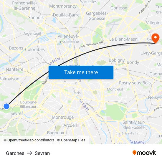 Garches to Sevran map