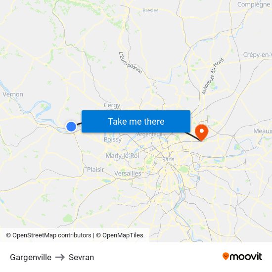 Gargenville to Sevran map