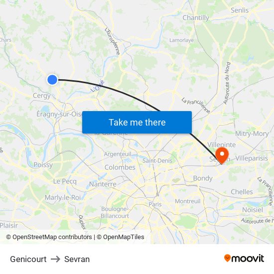 Genicourt to Sevran map