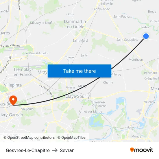 Gesvres-Le-Chapitre to Sevran map