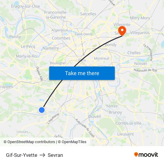 Gif-Sur-Yvette to Sevran map