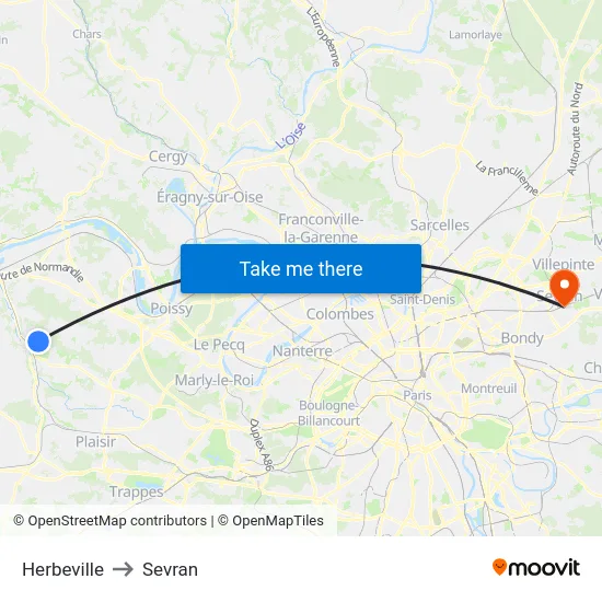 Herbeville to Sevran map