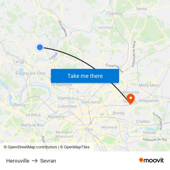 Herouville to Sevran map