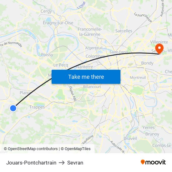Jouars-Pontchartrain to Sevran map