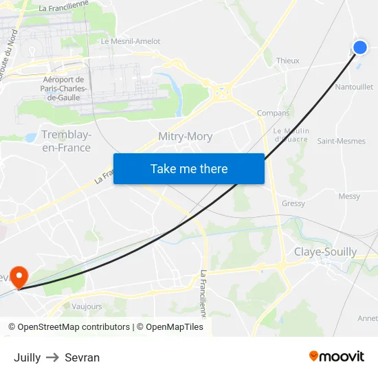 Juilly to Sevran map