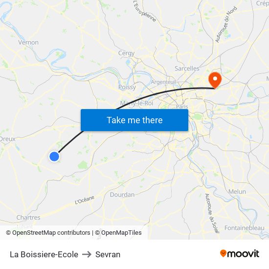 La Boissiere-Ecole to Sevran map