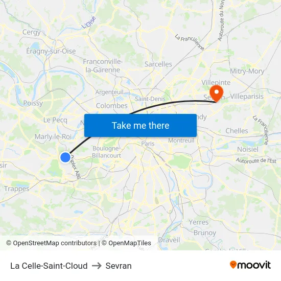 La Celle-Saint-Cloud to Sevran map