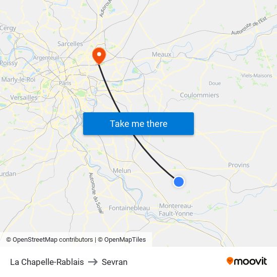 La Chapelle-Rablais to Sevran map