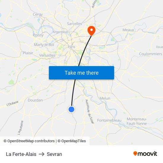 La Ferte-Alais to Sevran map