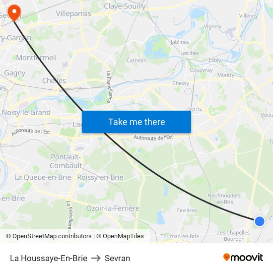 La Houssaye-En-Brie to Sevran map