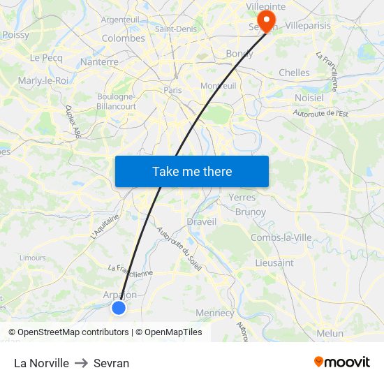 La Norville to Sevran map
