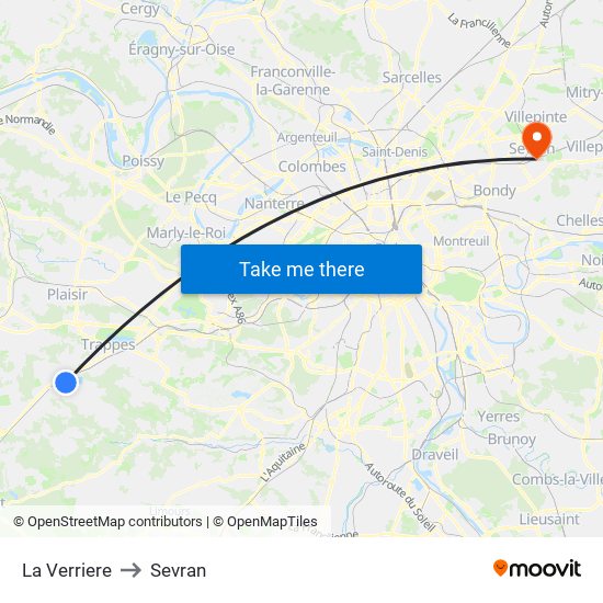 La Verriere to Sevran map
