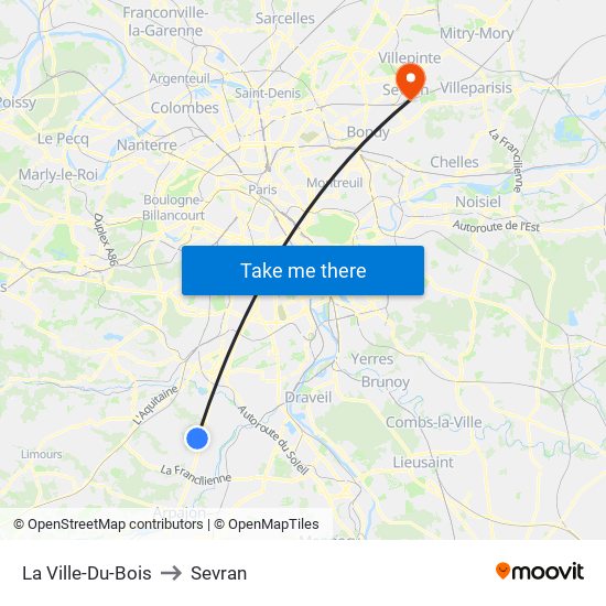 La Ville-Du-Bois to Sevran map