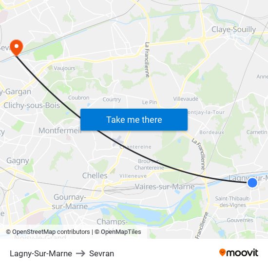 Lagny-Sur-Marne to Sevran map