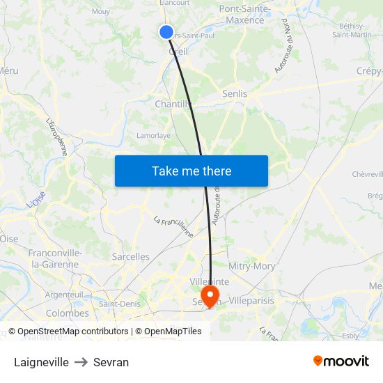 Laigneville to Sevran map