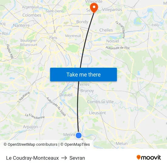 Le Coudray-Montceaux to Sevran map