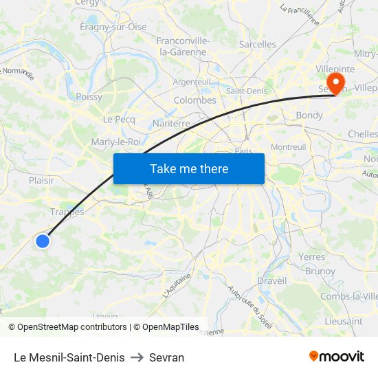 Le Mesnil-Saint-Denis to Sevran map