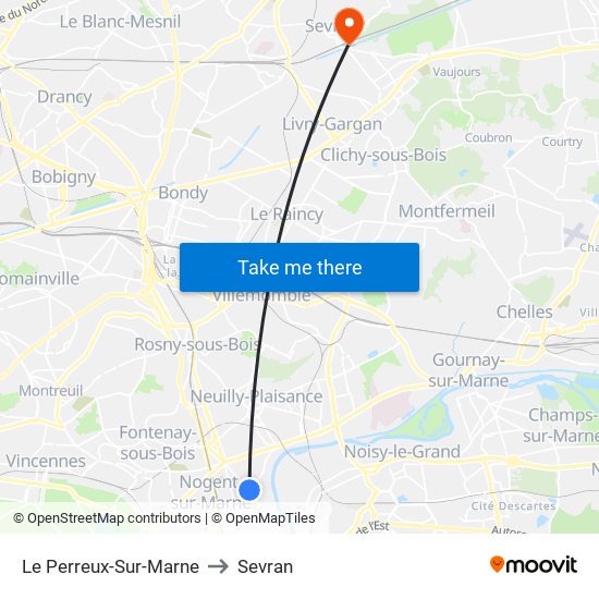 Le Perreux-Sur-Marne to Sevran map