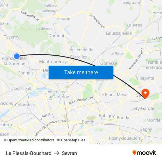 Le Plessis-Bouchard to Sevran map