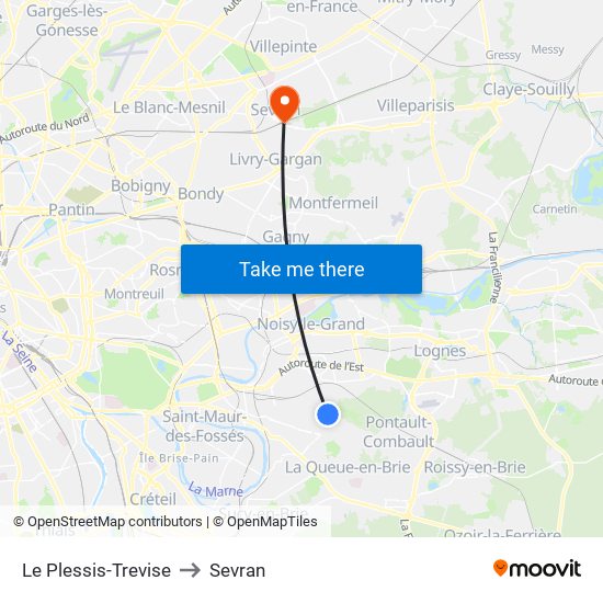 Le Plessis-Trevise to Sevran map
