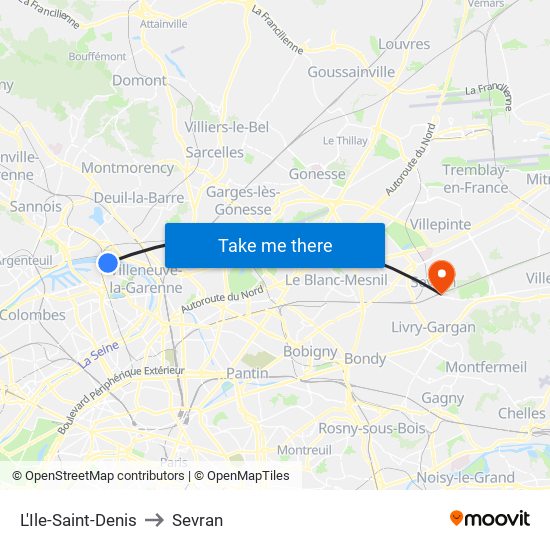 L'Ile-Saint-Denis to Sevran map