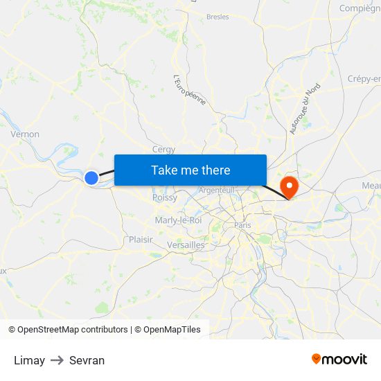 Limay to Sevran map