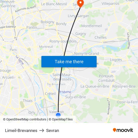 Limeil-Brevannes to Sevran map