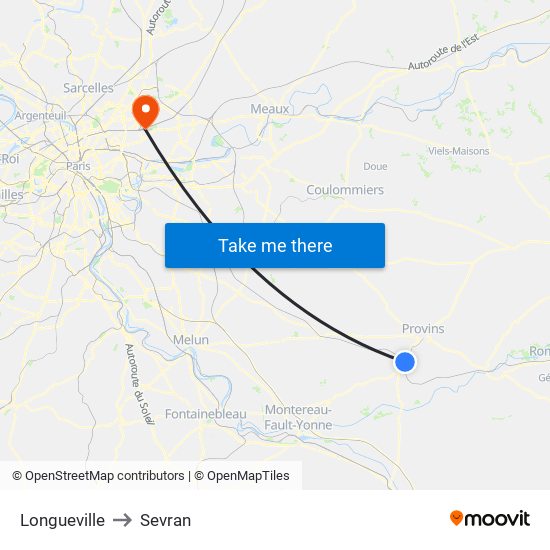 Longueville to Sevran map