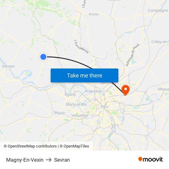 Magny-En-Vexin to Sevran map