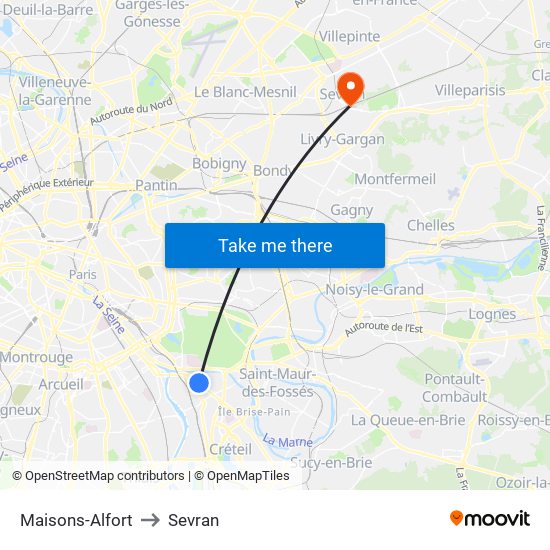 Maisons-Alfort to Sevran map