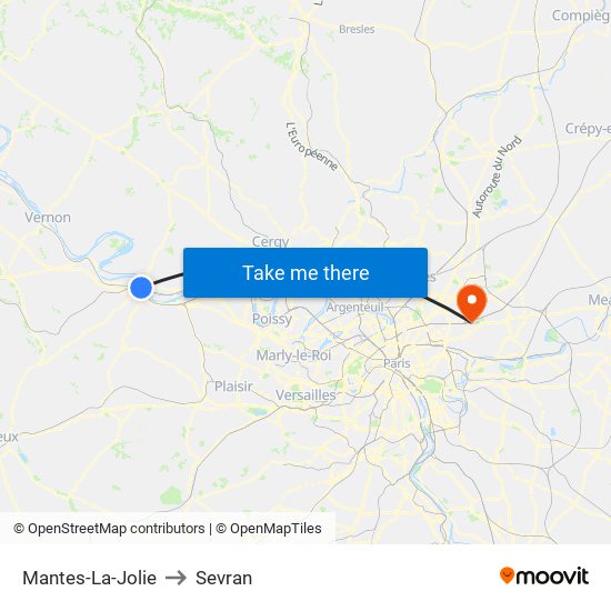 Mantes-La-Jolie to Sevran map