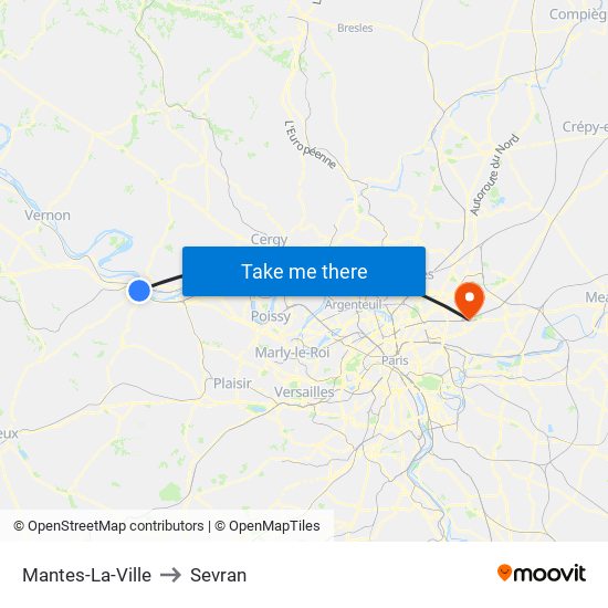 Mantes-La-Ville to Sevran map