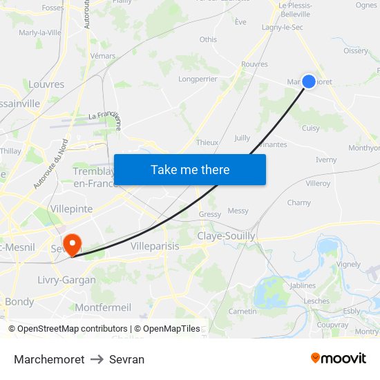 Marchemoret to Sevran map